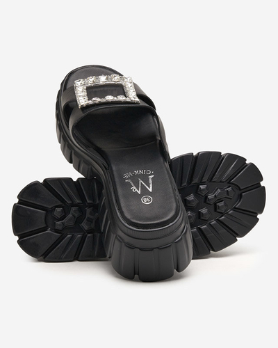 Black women's slippers on a massive sole with crystals Vetasi - Footwear