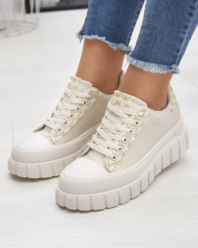 Casual women's cream women's sports shoes with patterned inserts Leritic - Footwear