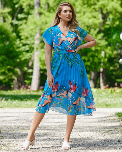 Ladies 'blue dress with an exotic pattern - Clothing