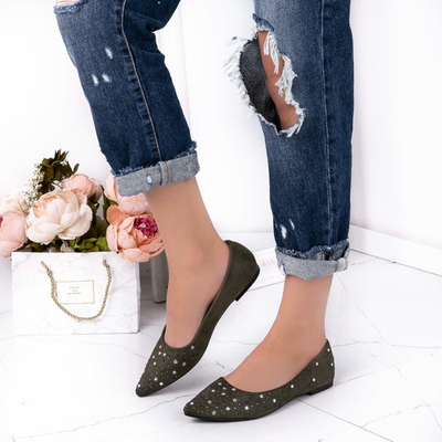 Ciemnozielone baleriny ze spiczastym noskiem Mariane - Obuwie