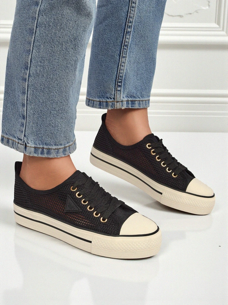 Melania Nero – damskie trampki z tkaniny mesh na płaskiej podeszwie 3cm