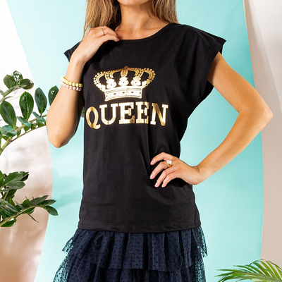 Black women's cotton t-shirt with print - Clothing