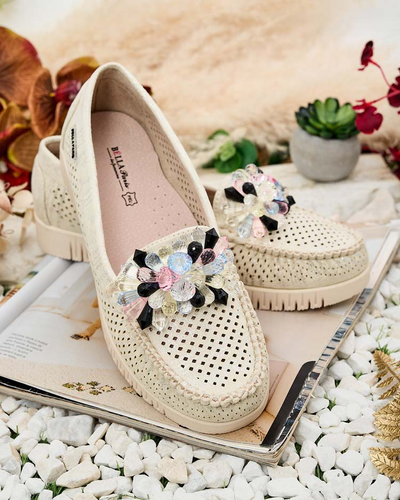 Royalfashion Sieviešu ažūra mokasīni ar pērlītēm Nasfali