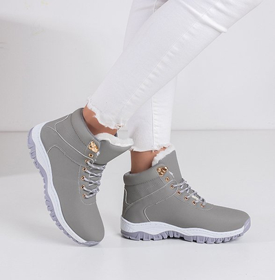 Women's warm eco-leather hiking boots in gray Filis color - Footwear