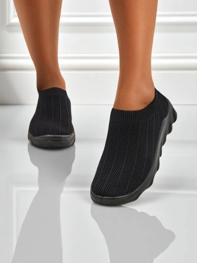 Andromeda Nero Women's Sneakers – black, lightweight textile shoes on a flat sole