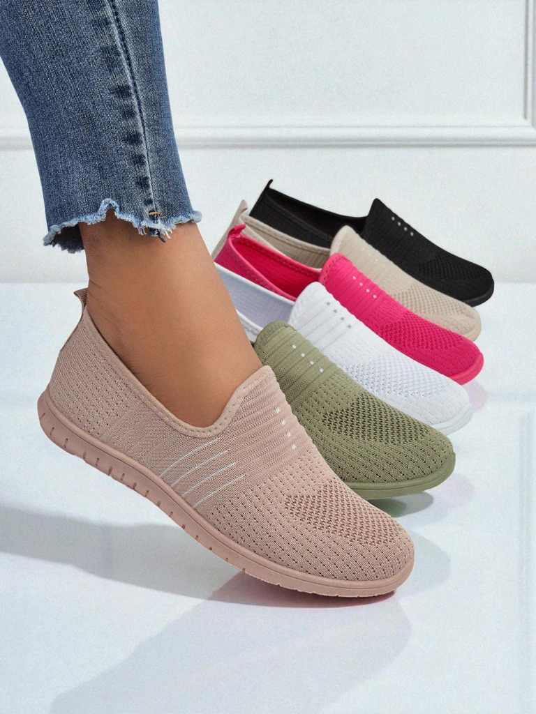 Женские туфли Aelia розовые из ткани, удобные мокасины на плоском каблуке