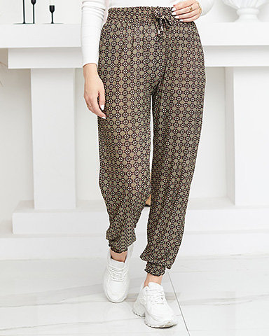 Black and yellow women's printed trousers - Clothing