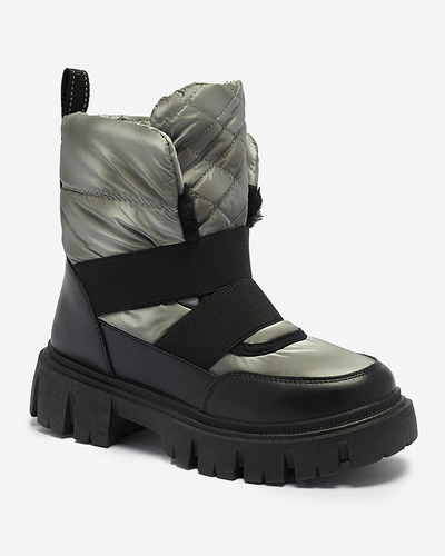 Women's snow boots on a flat sole in black-gray Ferory- Footwear