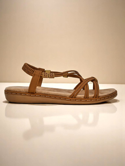 Royalfashion Cressida camel women's sandals flat comfort eco leather summer