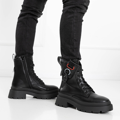 Black women's ankle boots with flat heels with Sidora decorations - Footwear