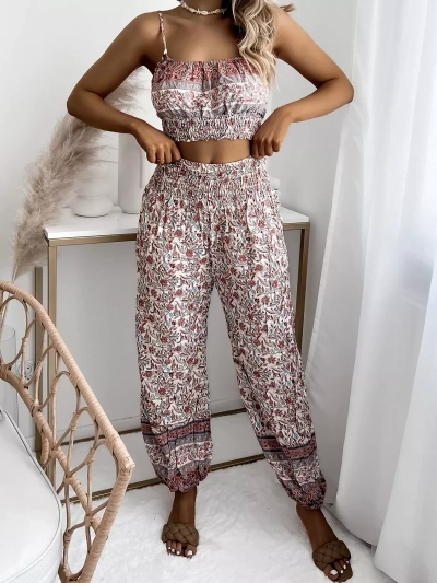 Beige women's set with print- Clothing