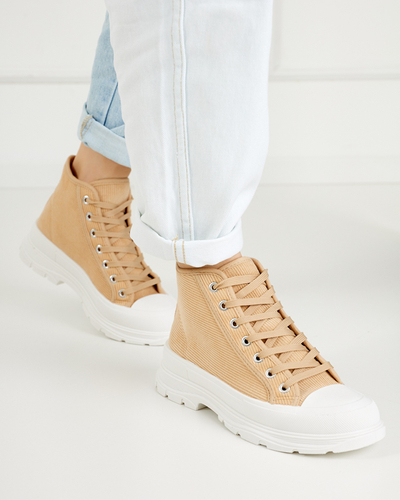 Beige women's high ribbed sneakers Somali - Footwear