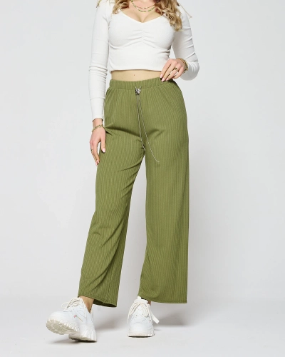 Zaļās sieviešu platās rievotās bikses - Apģērbs