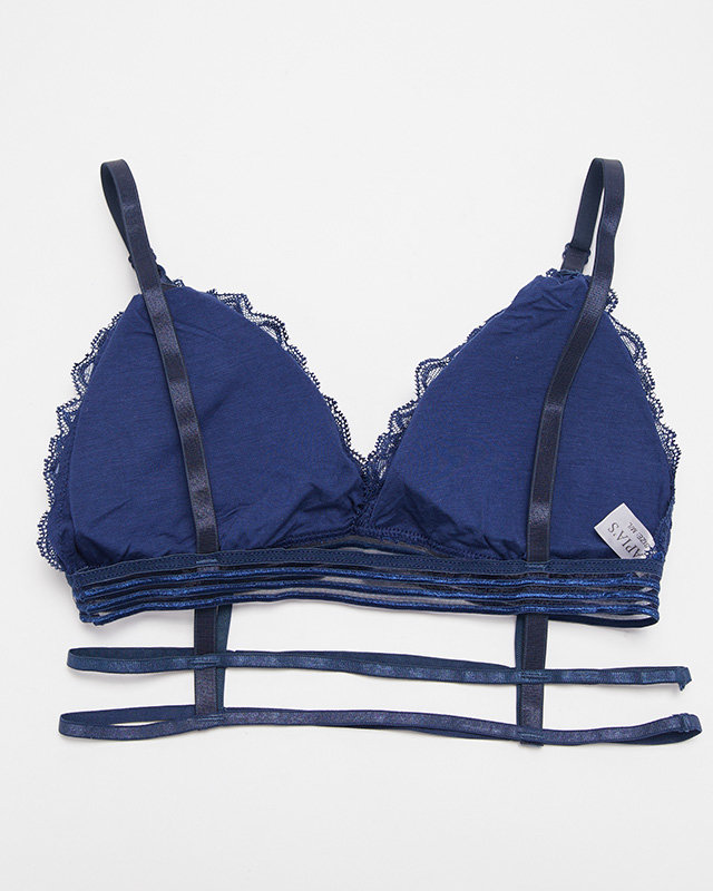 Women's navy blue bra with lace and stripes - Underwear