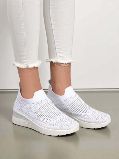 Royalfashion Slīdsošie sieviešu wedge sporta apavi ar rhinestones Qelavise