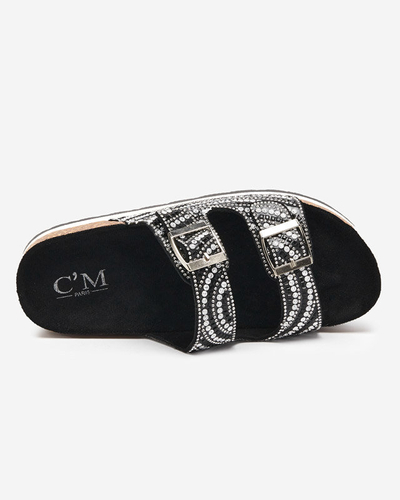 Women's slippers with cubic zirconia in black Lalud-Footwear