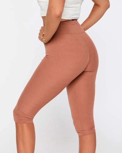 Brown women's ribbed cycling leggings - Clothing