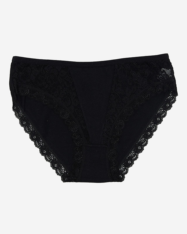 Черные хлопковые женские трусики с кружевом - Нижнее белье