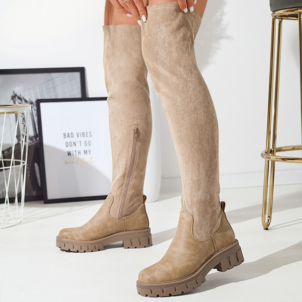 Women's over-the-knee boots in khaki color Liki - Footwear