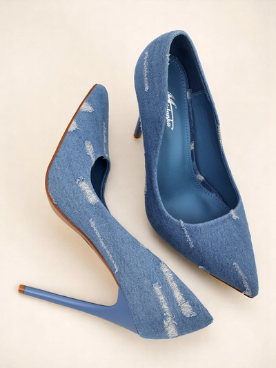 Royal Fashion Women's Denim High Heel Pumps
