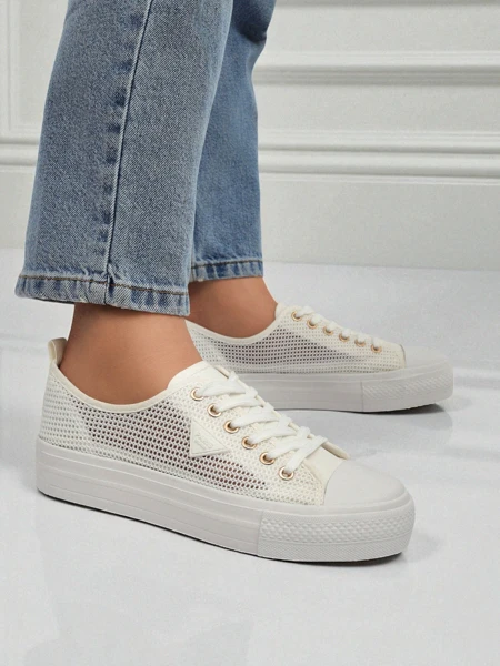 Atlete të bardha për femra Ariadne Mesh - trampet të ajrosshme me shollë të sheshtë