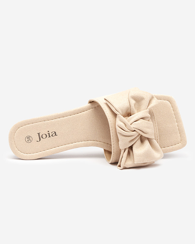Beige women's slippers with a fabric bow Kelisso - Footwear