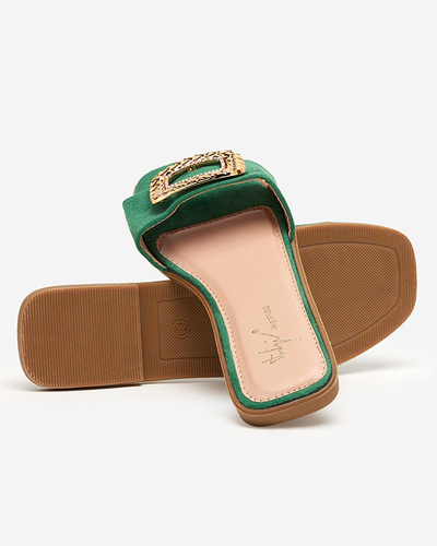 OUTLET Green women's eco suede slippers with a gold buckle Lozi - Footwear