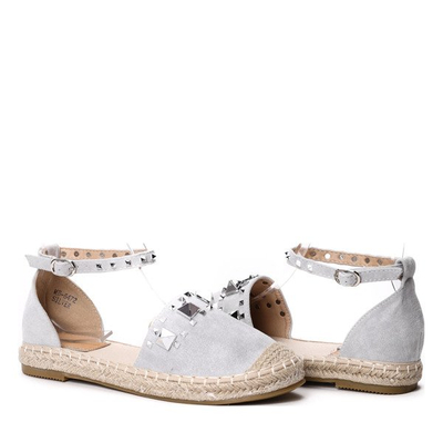 Szaro-srebrne odkryte espadryle z ćwiekami Trivana - Obuwie