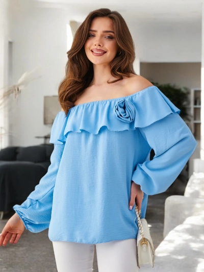 Royalfashion Женская блузка с открытыми плечами и рюшами