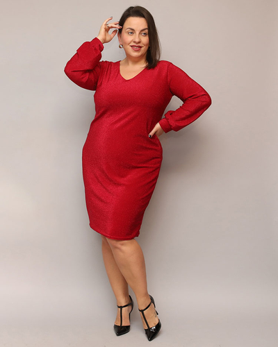 Royalfashion Mirdzoša sieviešu kleita pirms ceļgala sarkanā krāsā PLUS SIZE