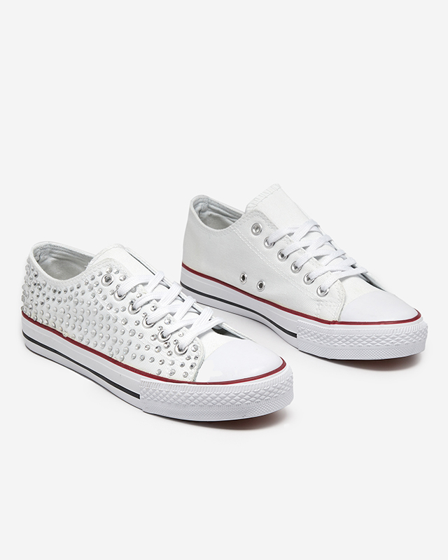 White low sneakers with cubic zirconias Toutu - Footwear