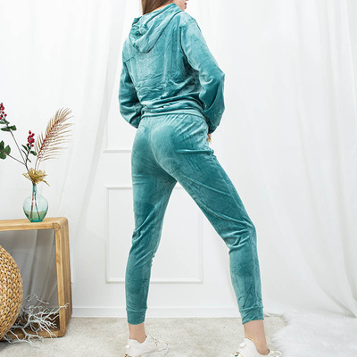 Women's velour green tracksuit set - Clothing