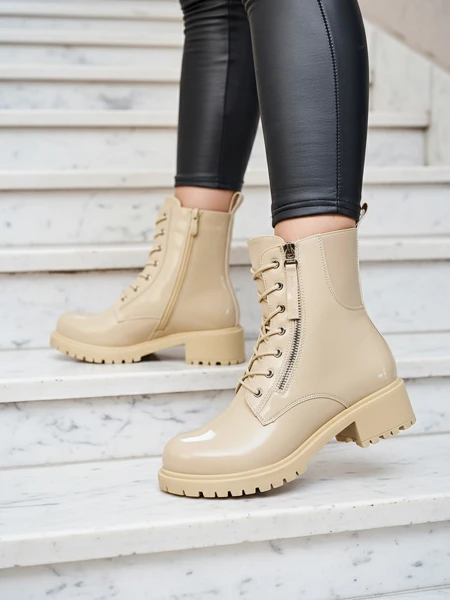 Royalfashion Bēšs eko ādas Seddaga sieviešu bagger zābaki