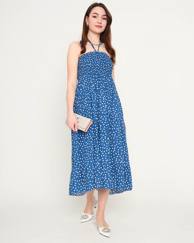 Ladies' blue polka dot midi dress - Clothing