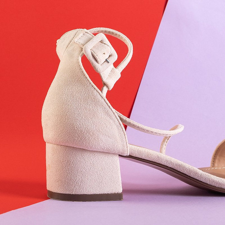 Beige women's sandals on a low post Asoka - Shoes