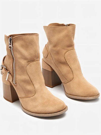 Light brown eco suede women's boots on the post Emrica - Footwear