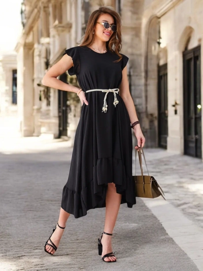 Royalfashion Women's midi dress with ruffles and short sleeves