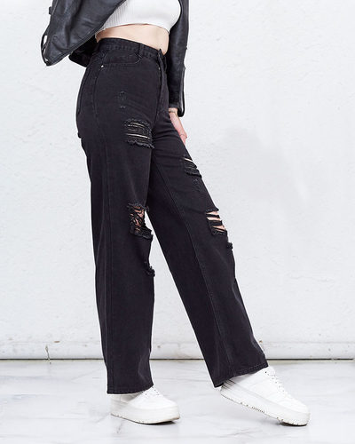 Royalfashion Women's wide jeans with rubbing