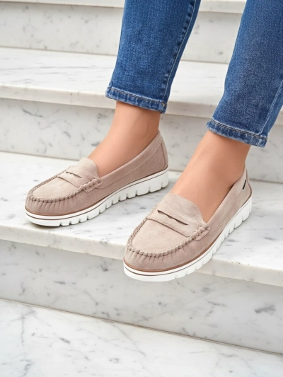 Luna Elegance of Beige Eco-Leather Moccasins