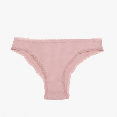 Pink women's panties with stripes with decorative lace - Underwear