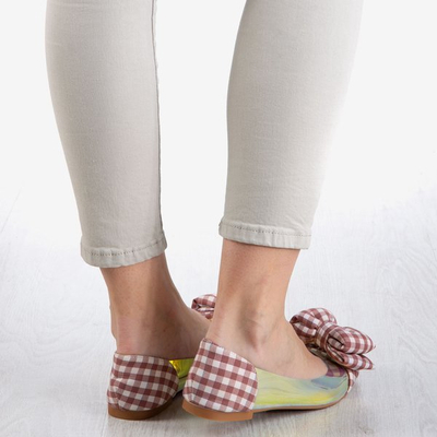 Pink plaid women's ballerinas with bow Carol - Footwear 1