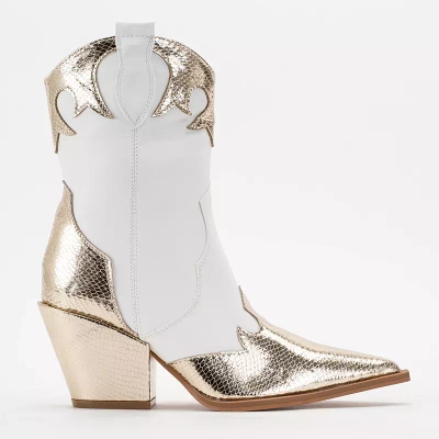 OUTLET Женские ковбойские сапоги белого цвета с декоративным тиснением Nemil-Footwear