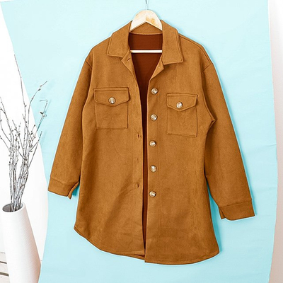 Women's brown eco-suede oversize shirt jacket - Clothing