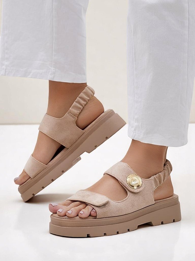 Женские бежевые сандалии Royalfashion Callista на платформе из замши