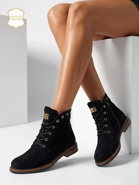 Aurelia Romano Women's Suede Ankle Boots - Brown, with Fur