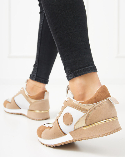Beige and brown women's sports shoes with glitter Tenetika - Footwear