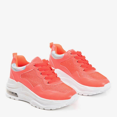 Neon orange women's sports sneakers with holographic Piules inserts - Footwear 1