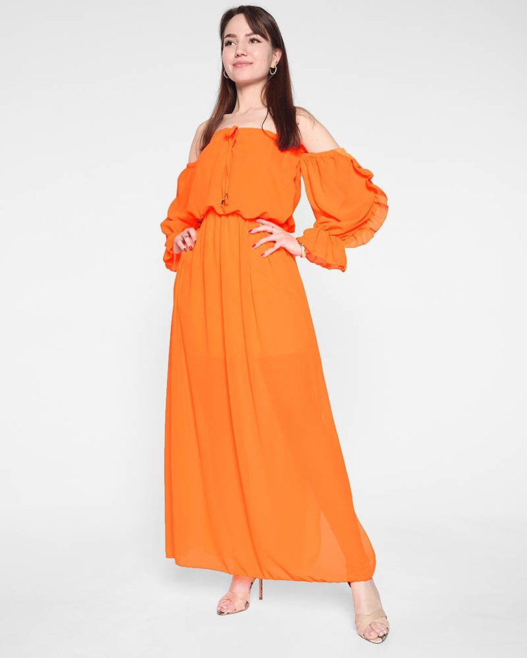 Women's neon orange maxi Spanish dress - Clothing
