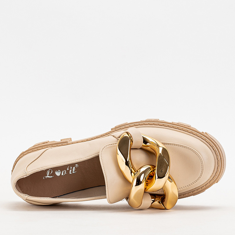 OUTLET Beige women's shoes with a gold chain Kesoni - Footwear