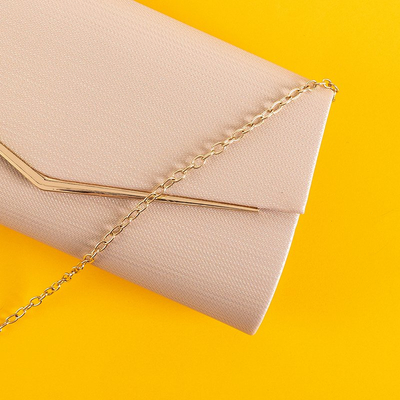 Beige shimmering clutch bag on a chain - Handbags